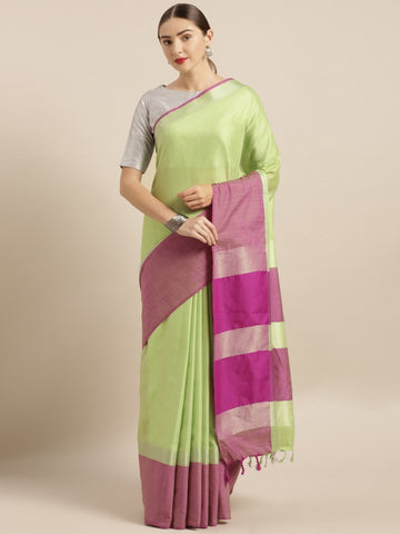 Light Green & Pink Solid Border Saree [PreOrder]