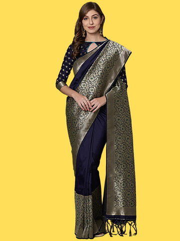 Navy Blue Saree with Rich Pallu Banarasi Saree Collection [Avaliable]