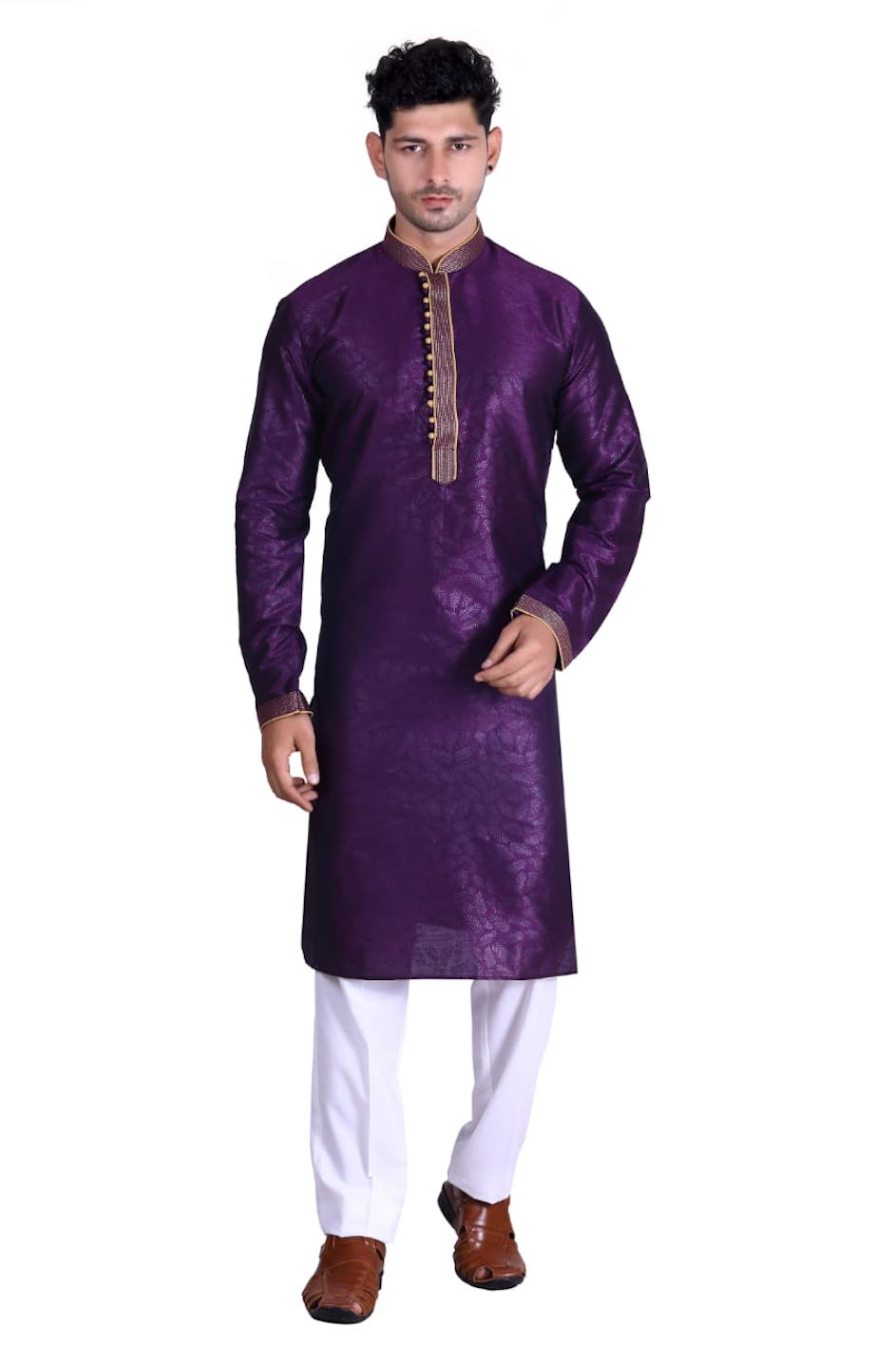 [Available] Men Silk Purple Kurta with Pants [Size: 40]