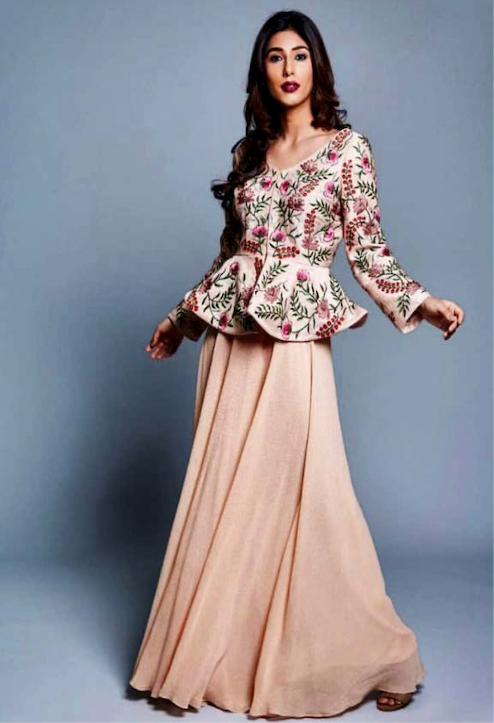 Satin Flare Skirt with Peplum Top Navastrani Boutique