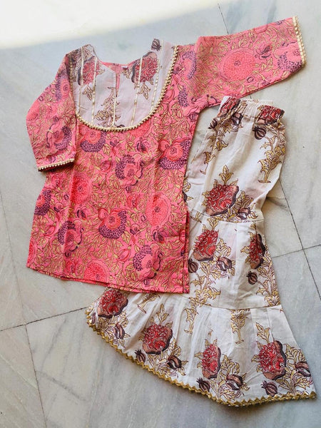 [Available] Girls Pink Designer Top with White & Pink Palazzo Set [ALL SIZES]