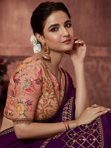 Party Wear : Embroidered Purple Saree with Designer Blouse [SoldOut]