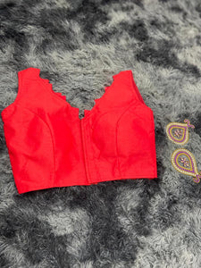 Red Jaggered Designed Readymade Saree Blouse