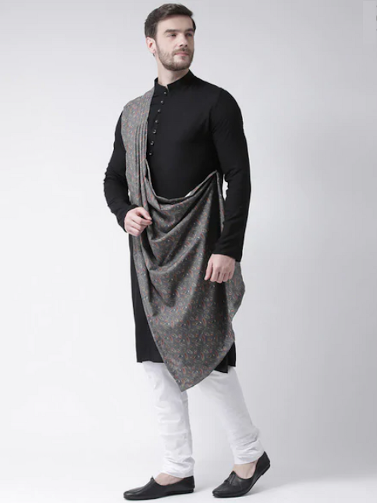 White kurta pajama with black shawl hotsell1