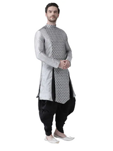 [Available] Royal Silver Block Printed Kurta with Slits