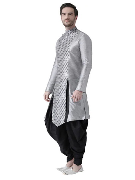 [Available] Royal Silver Block Printed Kurta with Slits