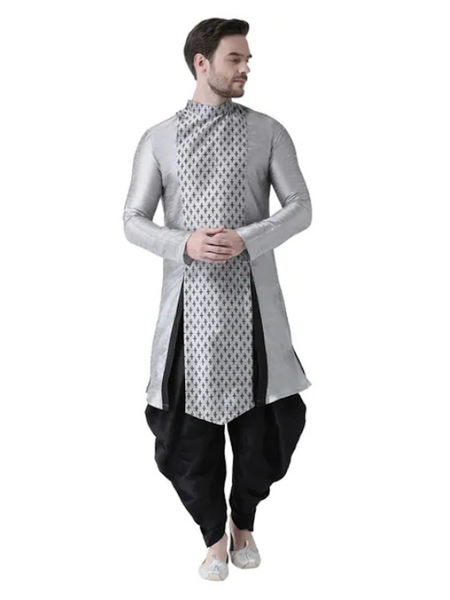 [Available] Royal Silver Block Printed Kurta with Slits