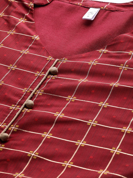 [SOLDOUT}Maroon & Golden Checked Kurta with Palazzo