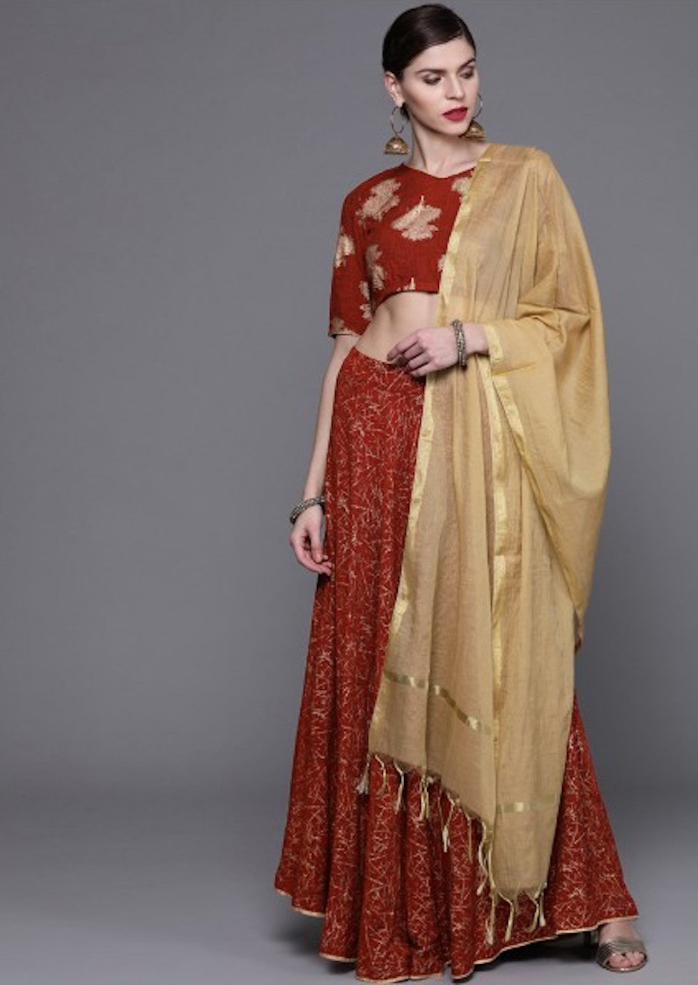 Designer Red & Golden Printed Lehenga Choli With Dupatta [PreOrder]
