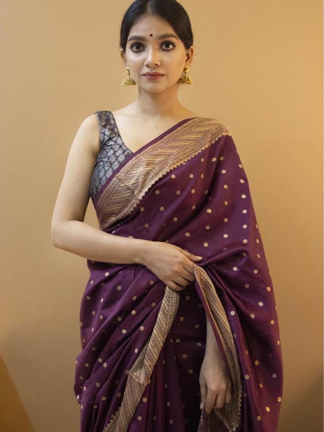 Party Wear Saree in Purple with Gold border - Rsm Silks Online