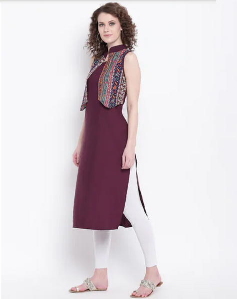 [Available] Sleeveless Maroon Kurta with Floral Vest