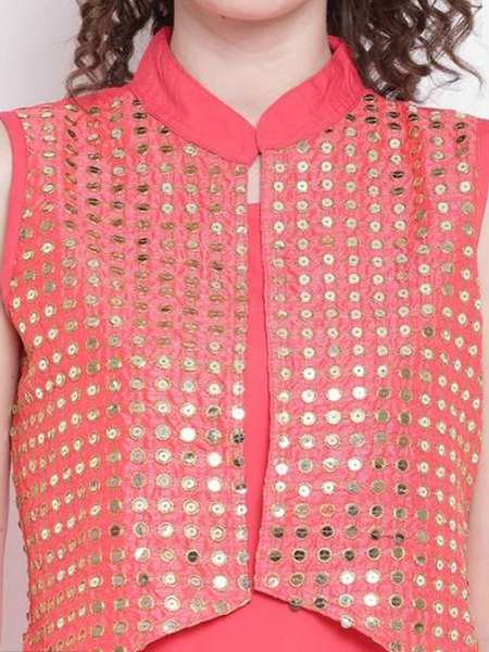 [Available] Sleeveless Pink Kurta with Glittery Vest