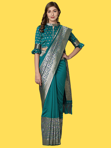 Teal Saree with Rich Pallu Banarasi Saree Collection  [Avaliable]