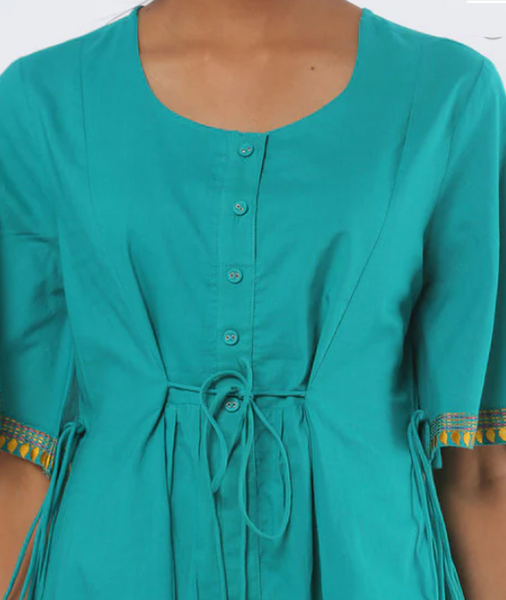 [Available] Turquoise Kurta with flared sleeves and drawstring