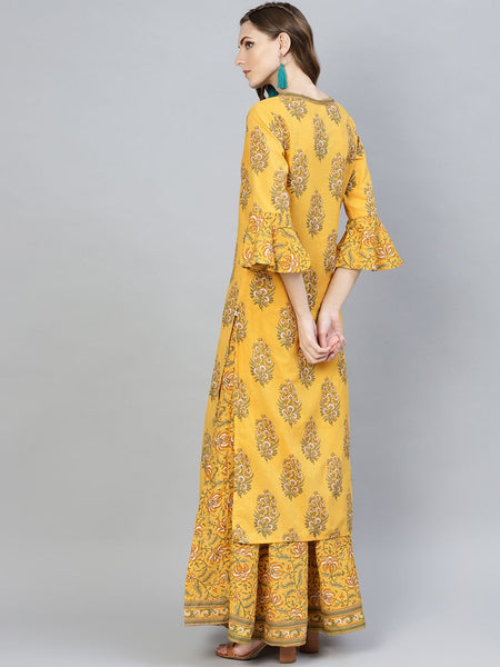 [Sold Out] Yellow Floral Printed Kurta & Skirt Set