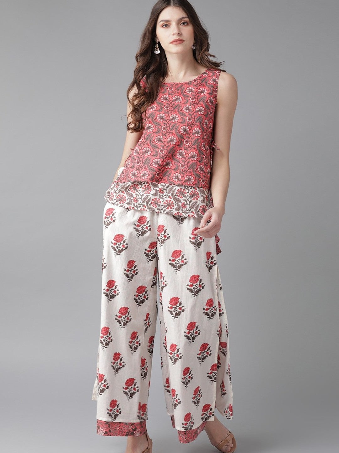 Buy Women Red Brocade Floral Ankle Palazzo Pants Online at Sassafras