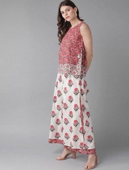 [Available] Pink & White Floral Printed Top with Palazzo Pants - Last Piece