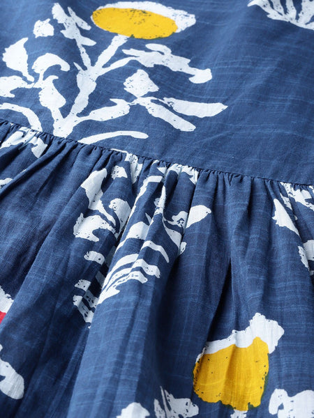 [Available] Indigo Printed Maxi Dress With Drawstrings & Tassle [XL]