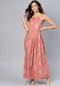 [SoldOut] Pink and Gold Maxi Dress with Drawstring
