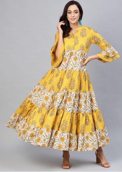 Yellow & White Floral Printed Tiered Maxi [SoldOut]