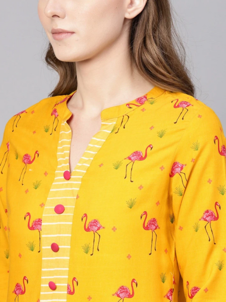 [Available] Yellow Flamingo Printed Kurta