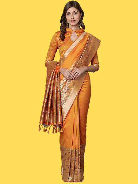 Orange Saree with Rich Pallu Banarasi Saree Collection [SoldOut]