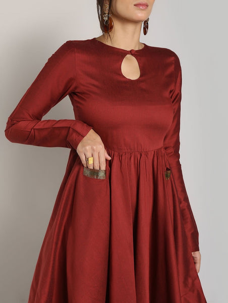 [PreOrder] Maroon Indian Babydoll Dress with Border