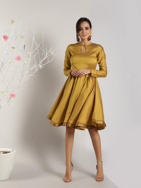 [PreOrder] Gold Indian Babydoll Dress with Border
