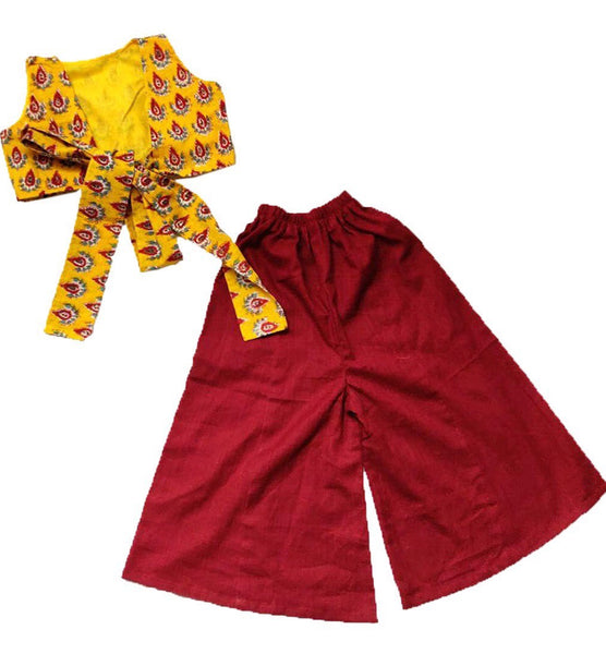 [Available] Girls Yellow Crop Top with  Maroon Palazzo Pants [Size: 2-3 yrs]