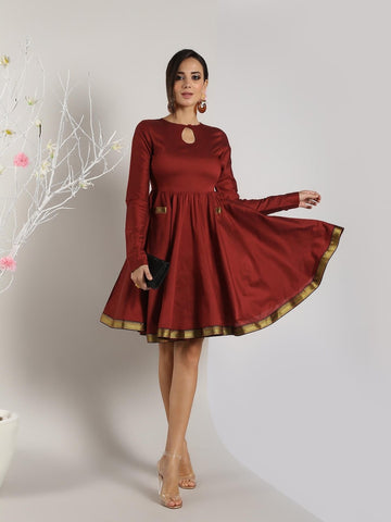 [PreOrder] Maroon Indian Babydoll Dress with Border