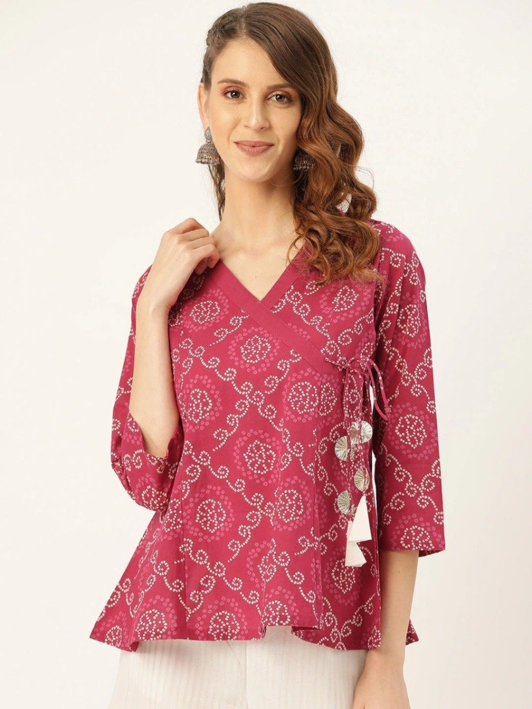 [Available] Magenta Floral Kurti with Tassels