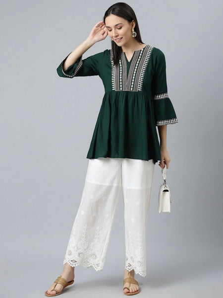 [Available] Green-White Bell Sleeve Kurti