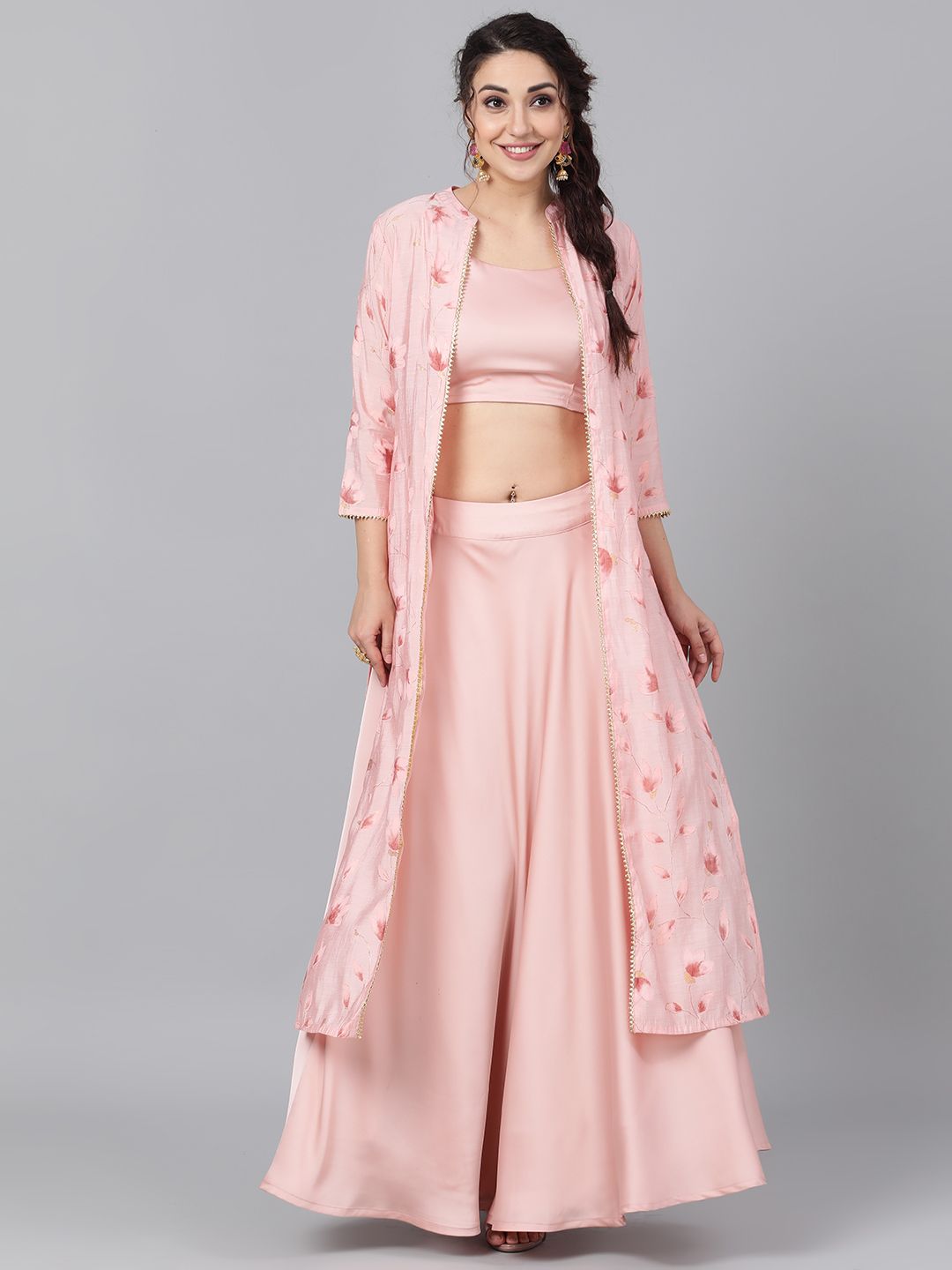 [Available] Premium Pink Lengha with Jacket [crop top and skirt]