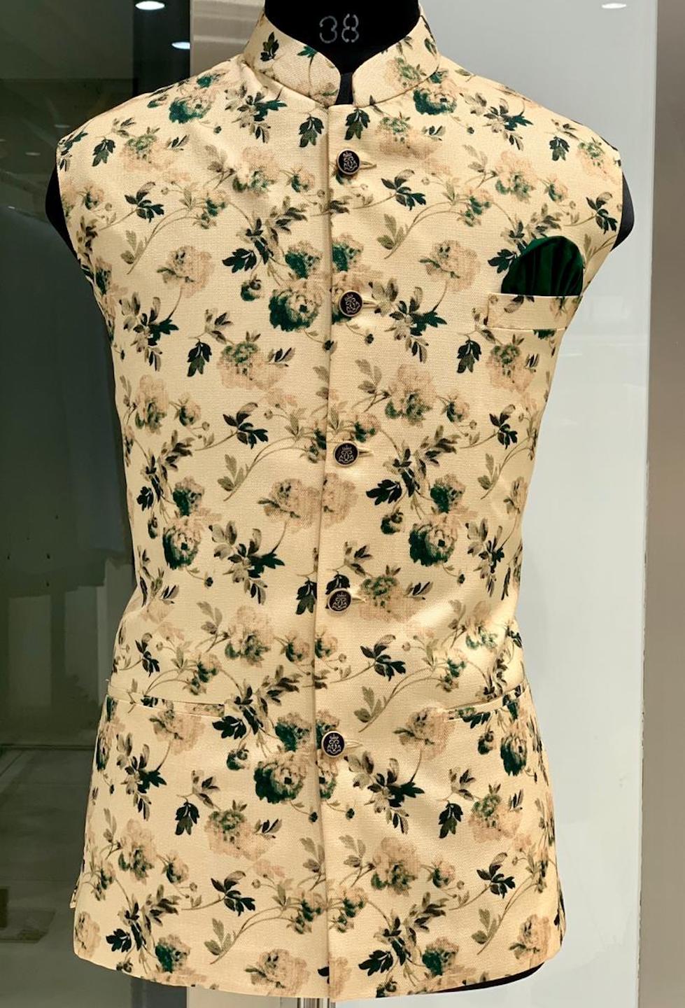 [Available] Men Beige Floral Printed Vest