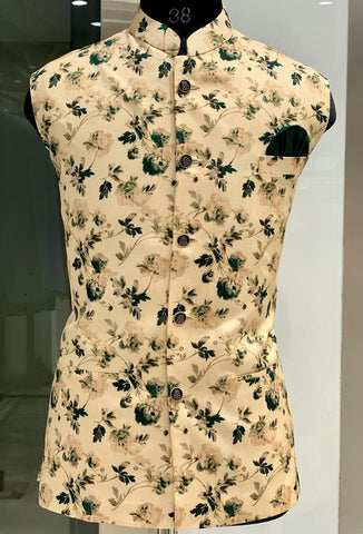 [Available] Men Beige Floral Printed Vest
