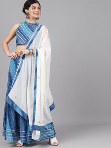 [Available] Blue & White Rajasthan Printed Lehenga with Dupatta