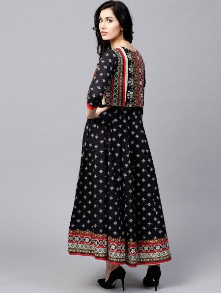 [Available] Black Printed Anarkali with Waist Coat